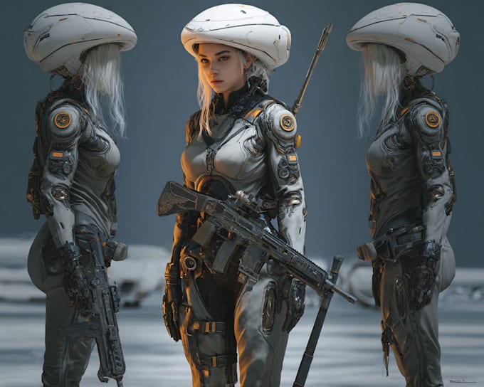 design futuristic sci fi mecha robots and pilots cyberpunk