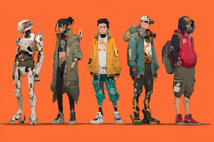 create realistic scifi, cyberpunk characters art