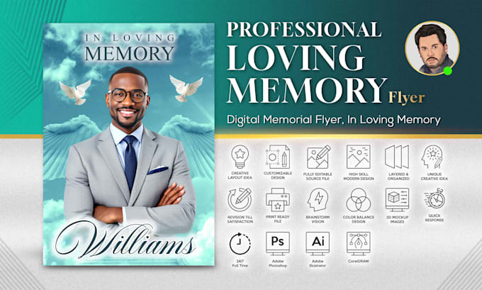 design funeral, obituary program memorial loving memory prayer card flyer poster