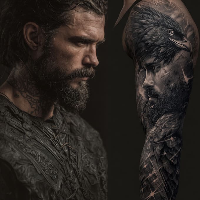 create a full sleeve realistic tattoo design