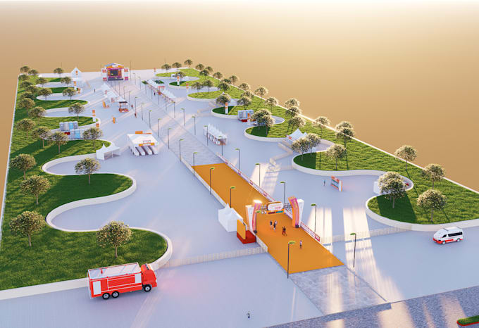 create event 3d rendering, running event, gathering stage