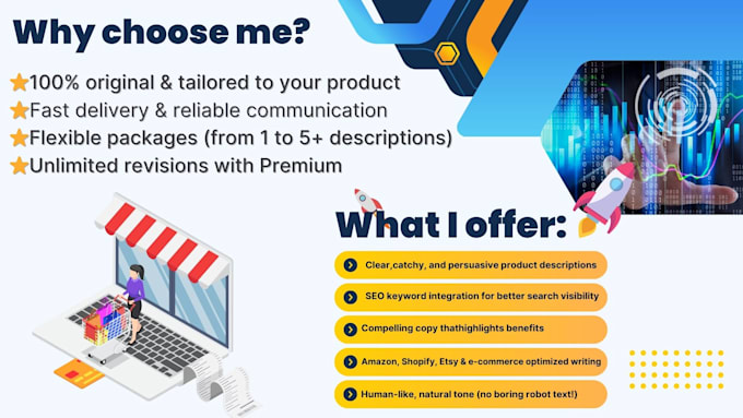 create catchy amazon, shopify, and etsy product descriptions