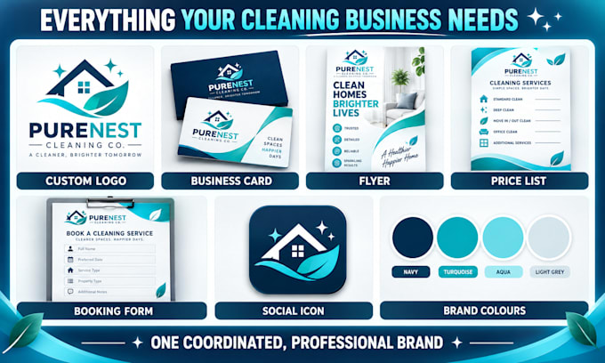 design a professional cleaning business logo and brand kit