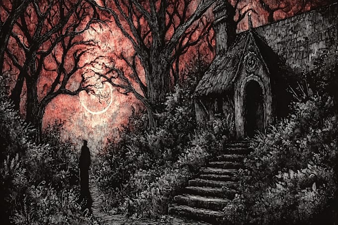 create a dark art illustration for album covers and more
