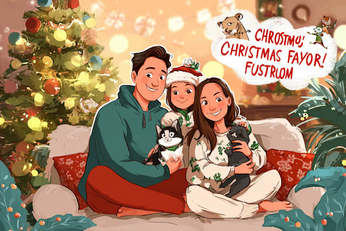 draw cute beautiful christmas card illustration