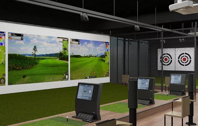 remodel 3d golf course, golf landscape, studio, indoor training, facility hole