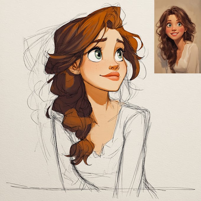 draw a portrait in semi realism disney cartoon style