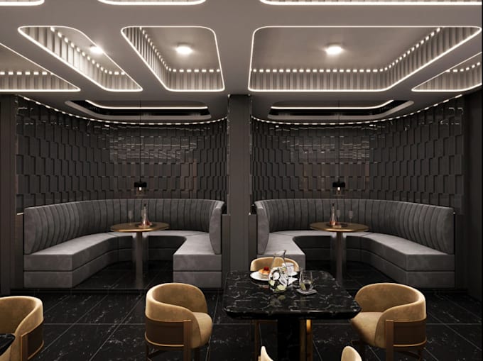 render 3d restaurant design,eatery realistic image, bar interior,coffee,lighting