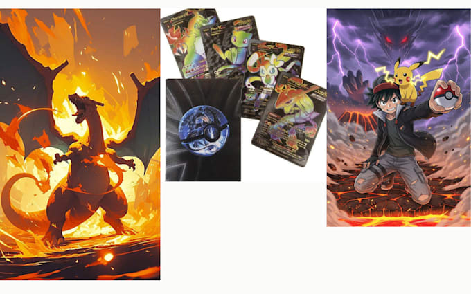 do pokémon style cards, spooky horror cards, business cards,concept illustration