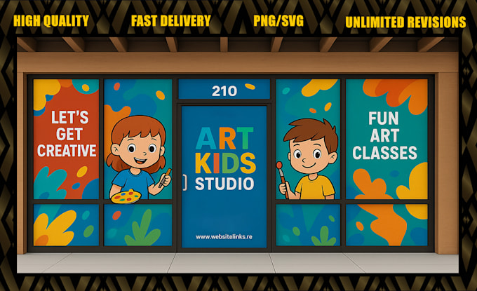 create shop front or storefront window graphics, window sticker, signage, decal