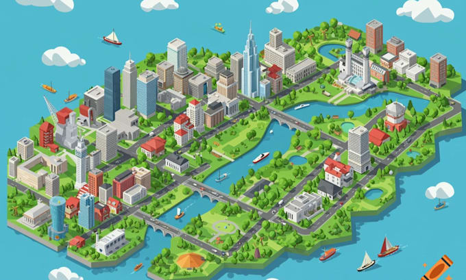 Design 2d flat and 3d isometric event maps, vector festival map ...