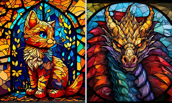 fantasy stained glass character digital painting mosaic illustration art