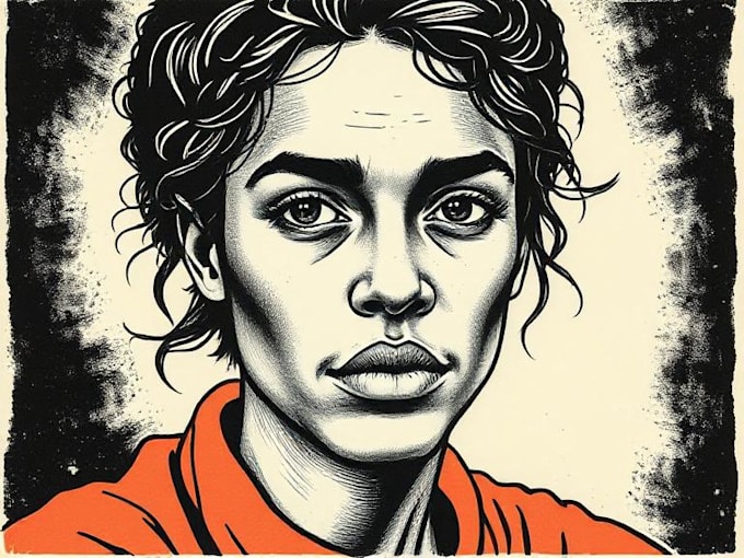 draw a portrait drawing in linocut illustration