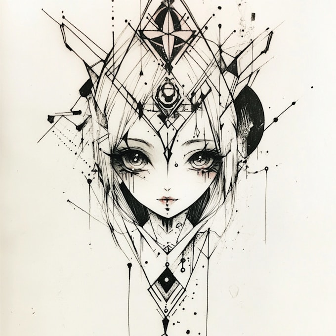 illustration for anime tattoo in color
