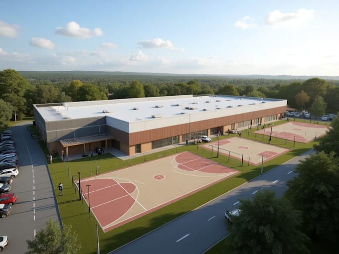 create 3d render and video of your sports complex, stadium, gym