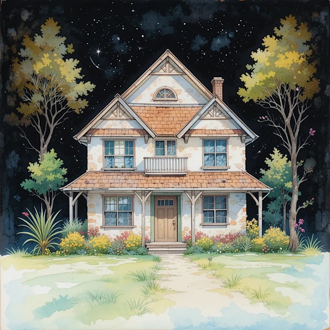 draw a watercolor house painting