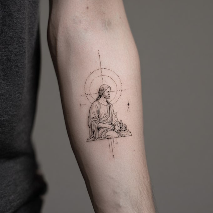 create a small, minimalistic, fine line spiritual tattoo