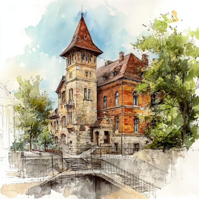 draw original watercolour landscape or architecture art