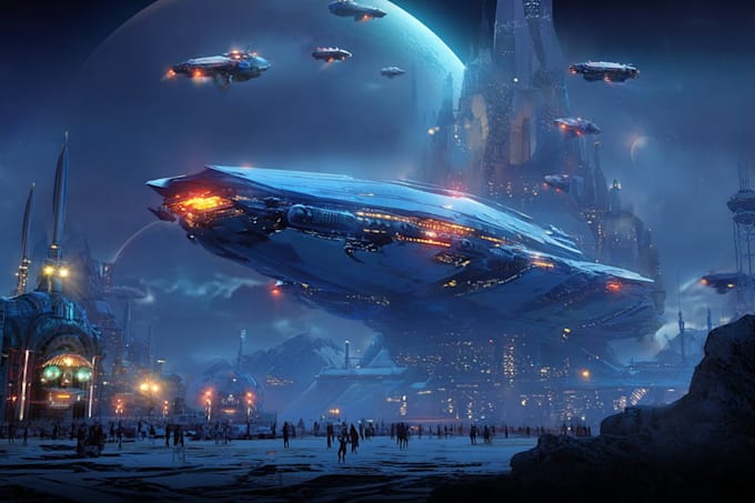 illustrate a spaceship sci fi illustration