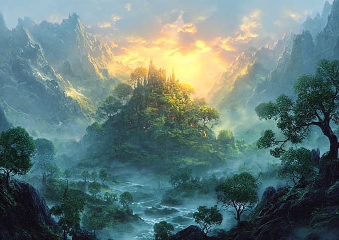 create stunning fantasy landscape, background illustration