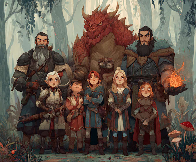 create a custom dnd party character illustrations