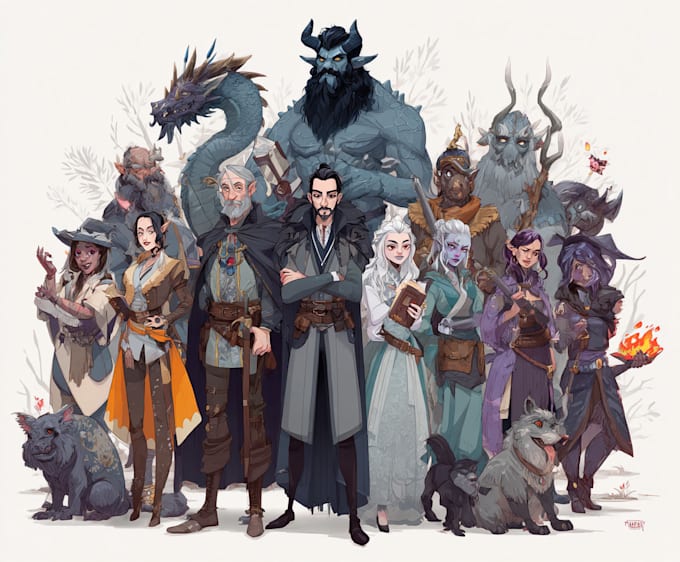 draw a custom dnd party character illustrations