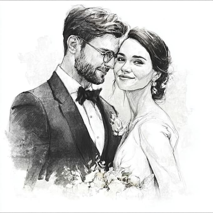 draw couple and wedding portrait illustration