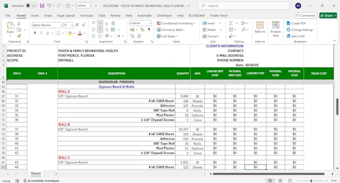 do drywall takeoff and estimation