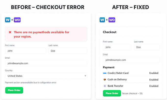 fix woocommerce issues, checkout errors and customize your wordpress site