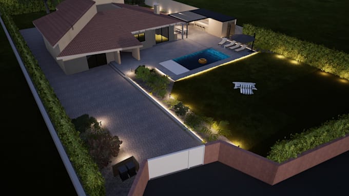 design your garden or courtyard, 3d model and rendering