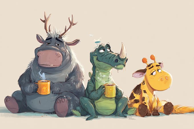 draw animals cartoon illustration