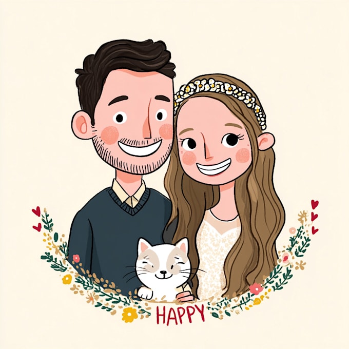 illustrate cute personal, couple or family portrait