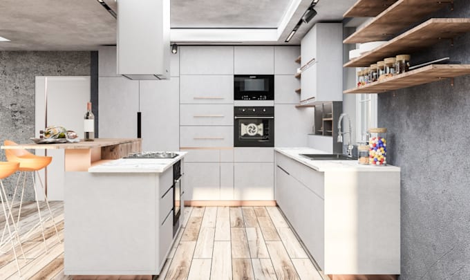 Renovate Modern Minimalist Apartment Kitchen Layout Marble Countertop Photo Inspiration