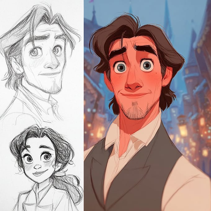 draw portrait in disney cartoon illustration