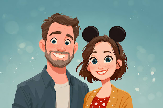 draw cartoon disney couple portrait