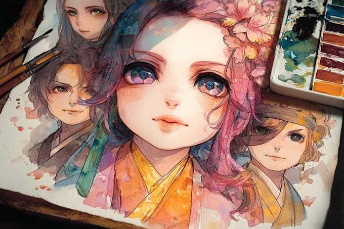 create expressive and colorful watercolor character
