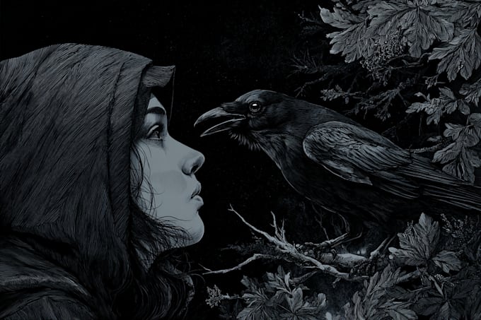 draw dark art illustration with engraving style
