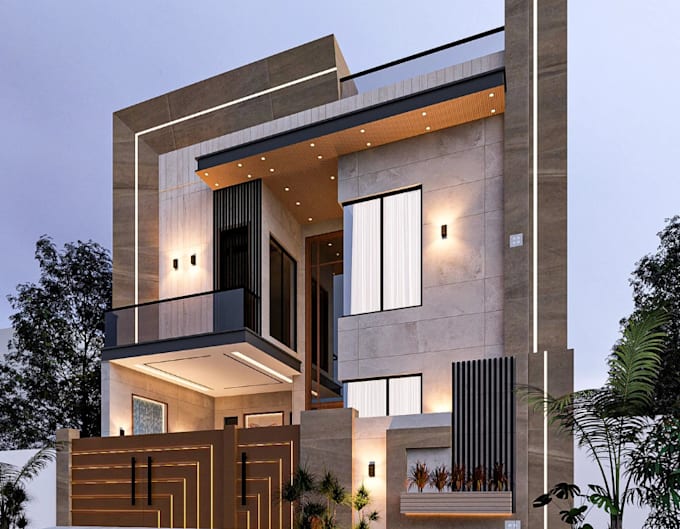 rebuild 3d modern contemporary house,2d layout, elevation,landsccape, cgi render