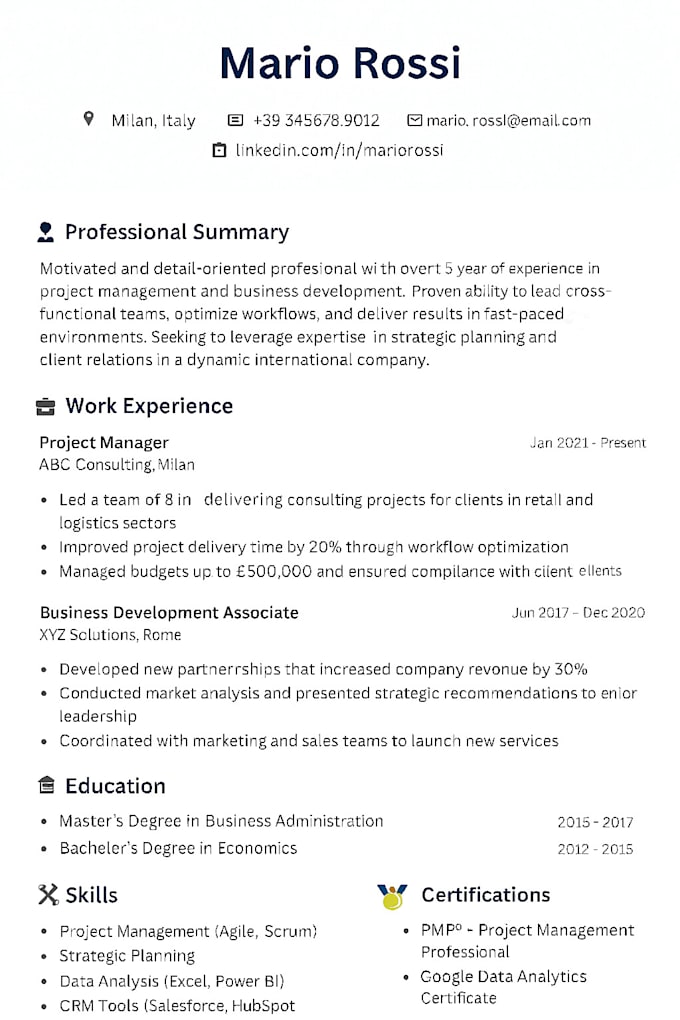 rewrite and translate your resume or CV in 24 hours