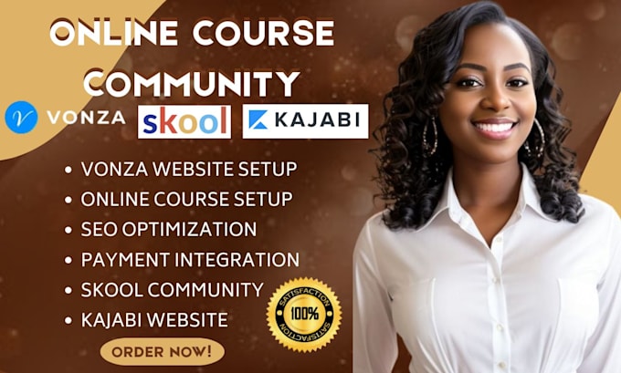 build vonza website, setup online course platform, kajabi skool online community