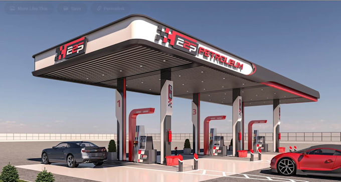 design 3d fuel station, travel plazas, truck stop, roadside complex,3dmax render