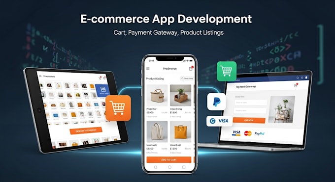 develop ecommerce apps with cart, payment gateway, and product listings