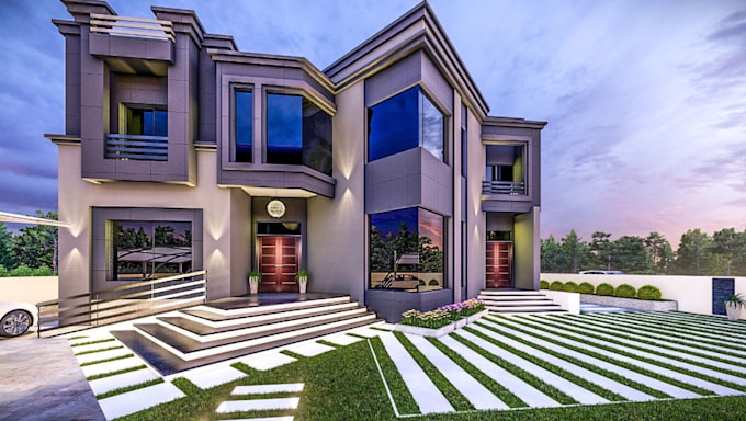 Courtyrad Rvt Visualize luxury villa,landscape garden,courtyard design,parking shed ...