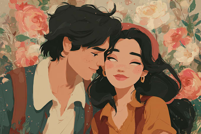 draw cartoon disney couple portrait