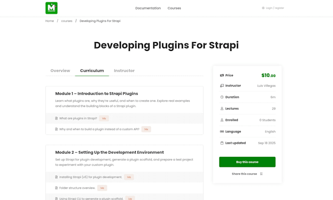 build a courses platform with strapi