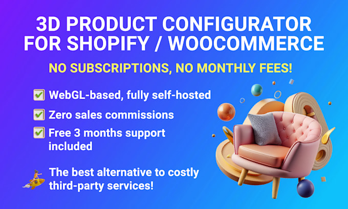 create custom 3d furniture configurator for shopify woocommerce