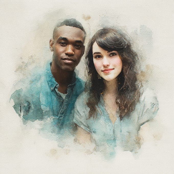 make a beautiful watercolor young couple portrait