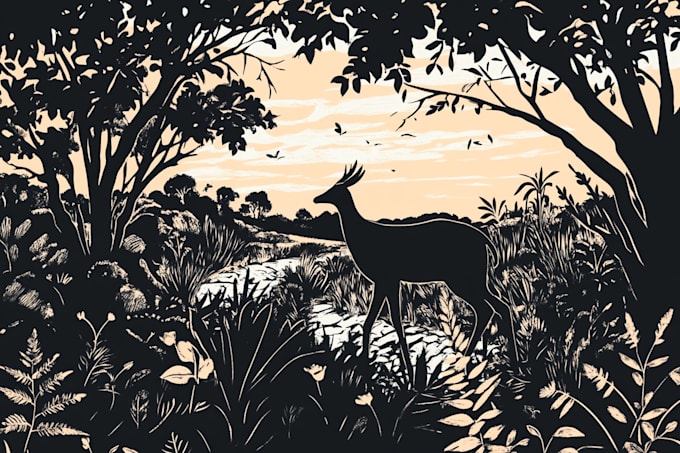 draw an animal and botanical illustration