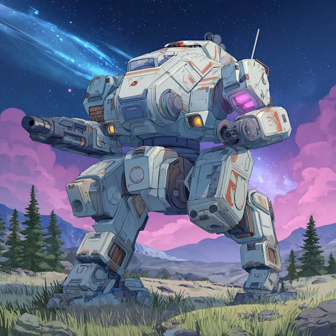 design retro mecha sci fi illustration