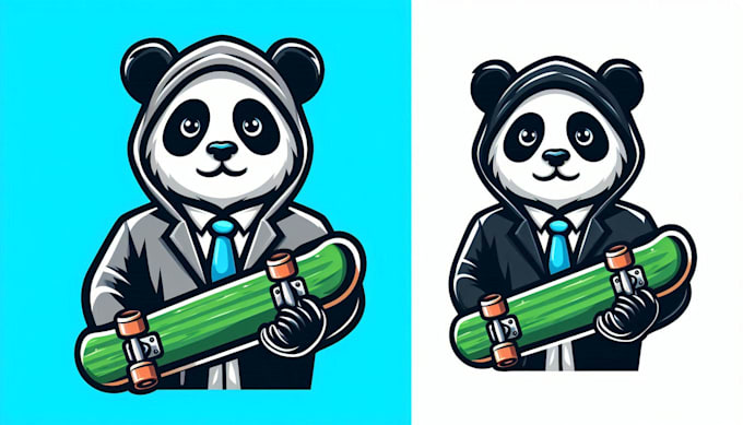 make panda hand skateboard mascot logo design in one day